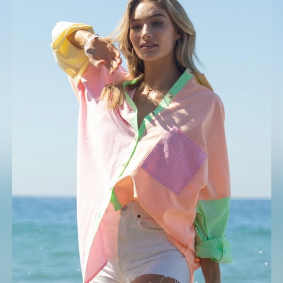 DAVI & DANI Tops - Neon Dream Button Down shirt size SMALL